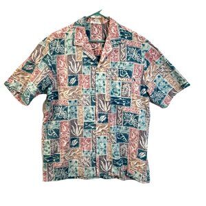 Vintage Royal Creations Hawaii Men's Shirt Sz LARGE Rose/Green Cruise Vacation